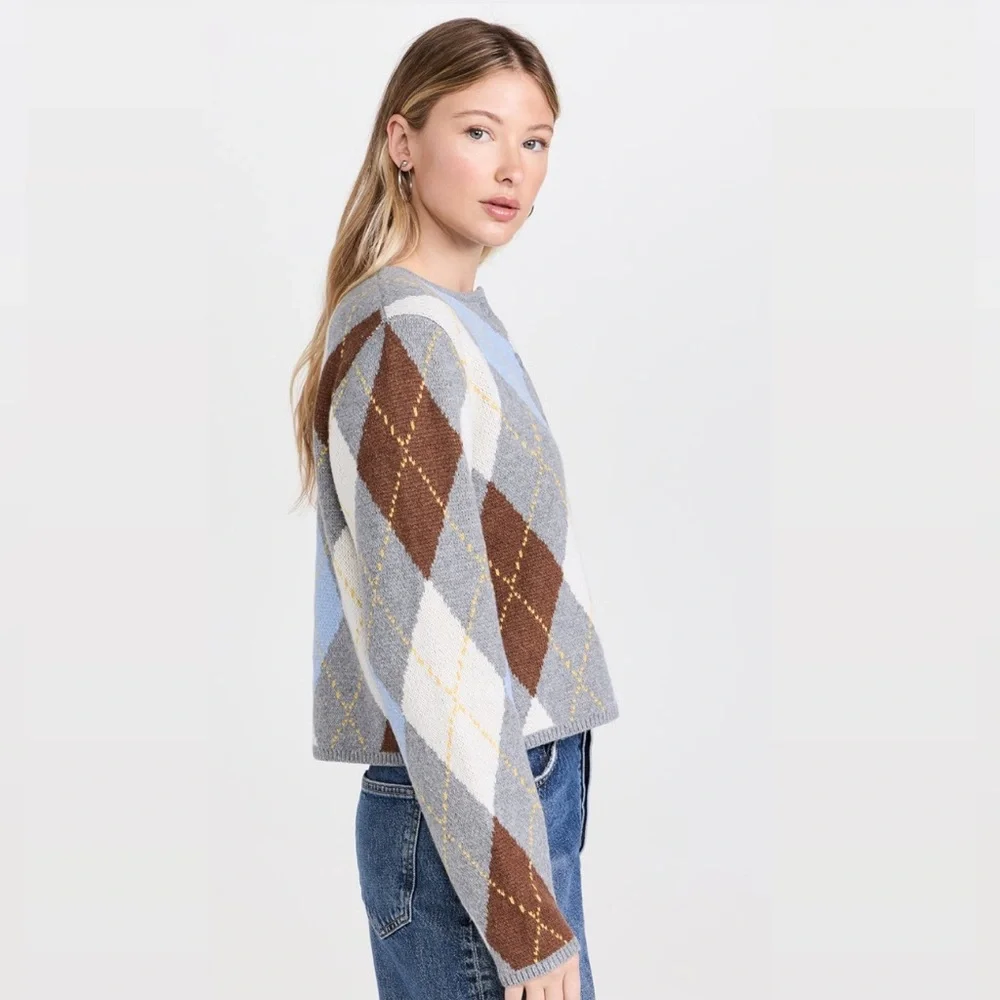 Marled Aggie Argyle Plaid Button-Up Boxy Fit Round Neck Cardigan Sweater_3